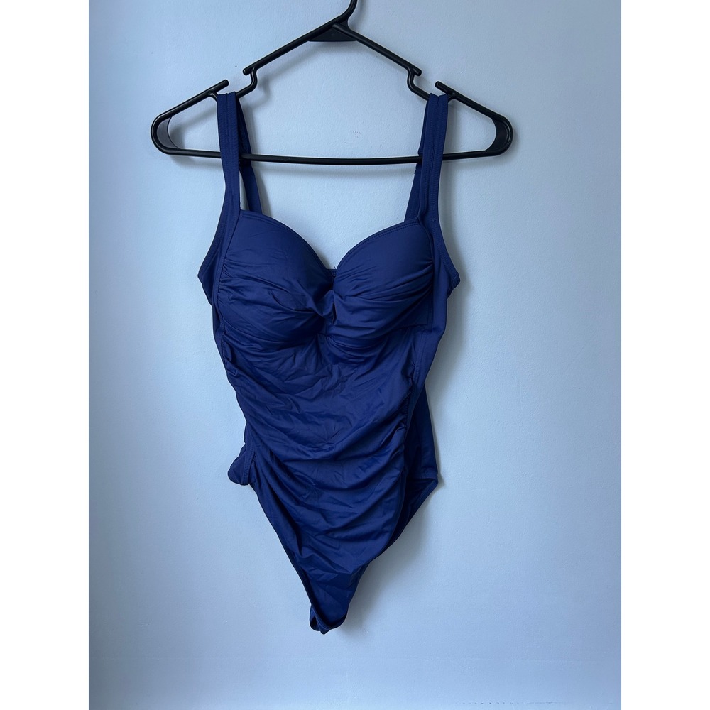 Niptuck Swim Navy Blue Ruched One Piece Swimsuit Multi Fit Cup Size 8
